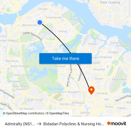 Admiralty (NS10) to Bidadari Polyclinic & Nursing Home map