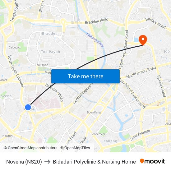 Novena (NS20) to Bidadari Polyclinic & Nursing Home map