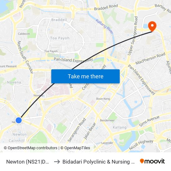 Newton (NS21|DT11) to Bidadari Polyclinic & Nursing Home map