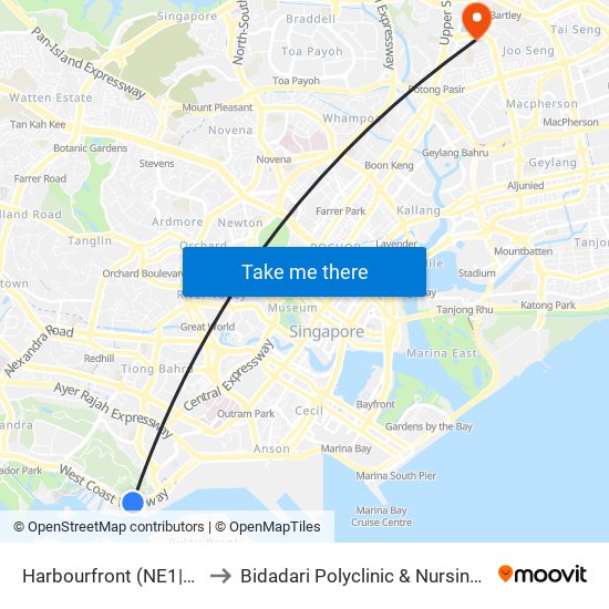 Harbourfront (NE1|CC29) to Bidadari Polyclinic & Nursing Home map