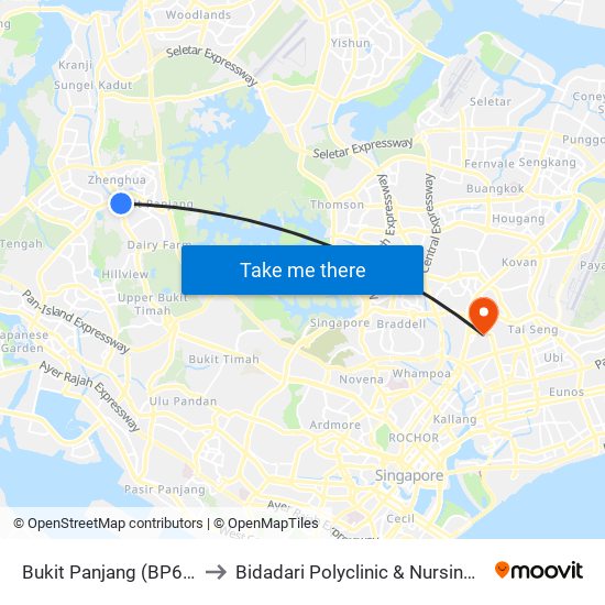 Bukit Panjang (BP6|DT1) to Bidadari Polyclinic & Nursing Home map