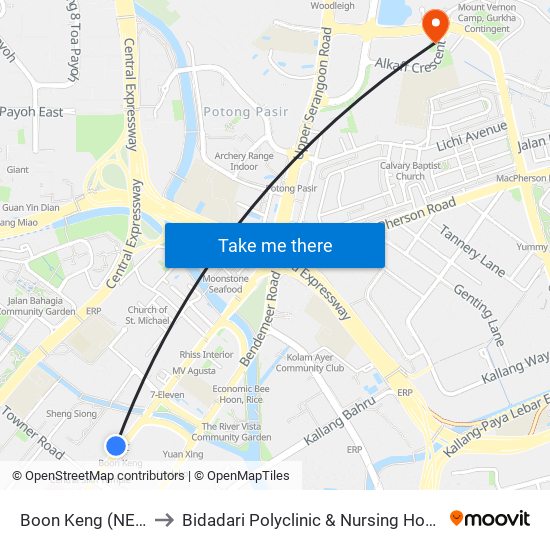 Boon Keng (NE9) to Bidadari Polyclinic & Nursing Home map