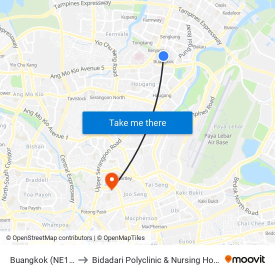 Buangkok (NE15) to Bidadari Polyclinic & Nursing Home map