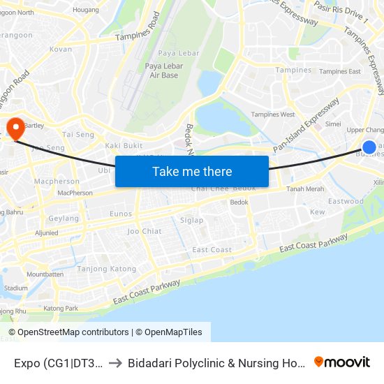 Expo (CG1|DT35) to Bidadari Polyclinic & Nursing Home map