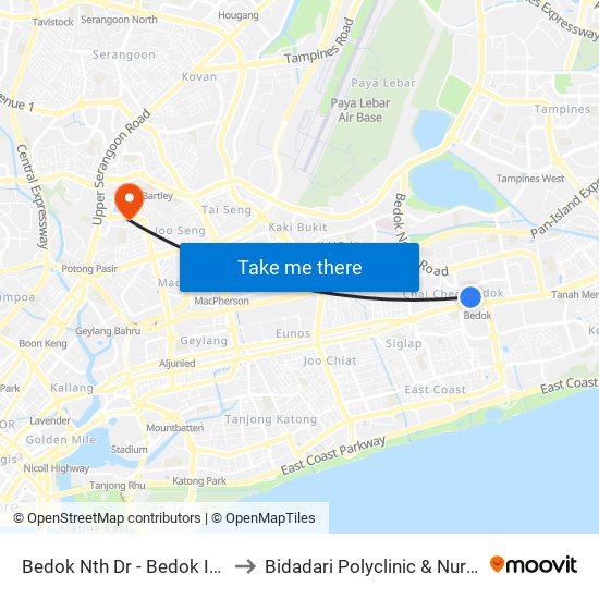 Bedok Nth Dr - Bedok Int (84009) to Bidadari Polyclinic & Nursing Home map