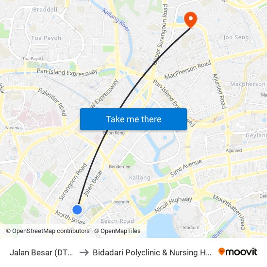 Jalan Besar (DT22) to Bidadari Polyclinic & Nursing Home map
