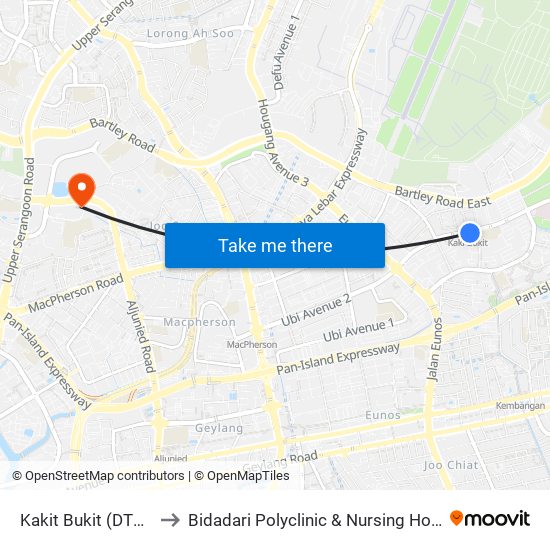 Kakit Bukit (DT28) to Bidadari Polyclinic & Nursing Home map