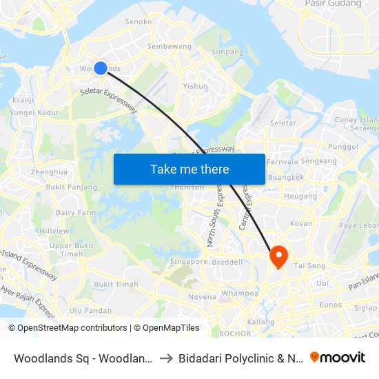 Woodlands Sq - Woodlands Int (46009) to Bidadari Polyclinic & Nursing Home map