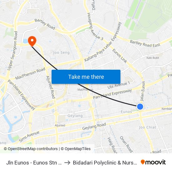 Jln Eunos - Eunos Stn (83101) to Bidadari Polyclinic & Nursing Home map