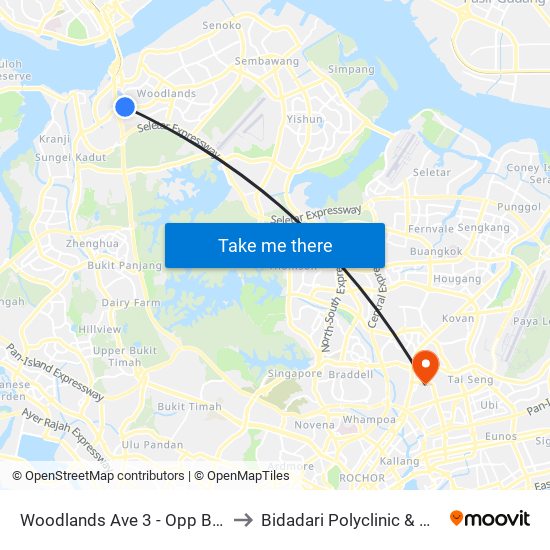 Woodlands Ave 3 - Opp Blk 402 (46499) to Bidadari Polyclinic & Nursing Home map