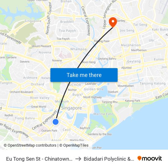 Eu Tong Sen St - Chinatown Stn Exit C (05013) to Bidadari Polyclinic & Nursing Home map