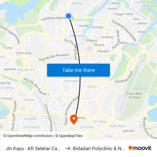 Jln Kayu - Aft Seletar Camp G (68119) to Bidadari Polyclinic & Nursing Home map