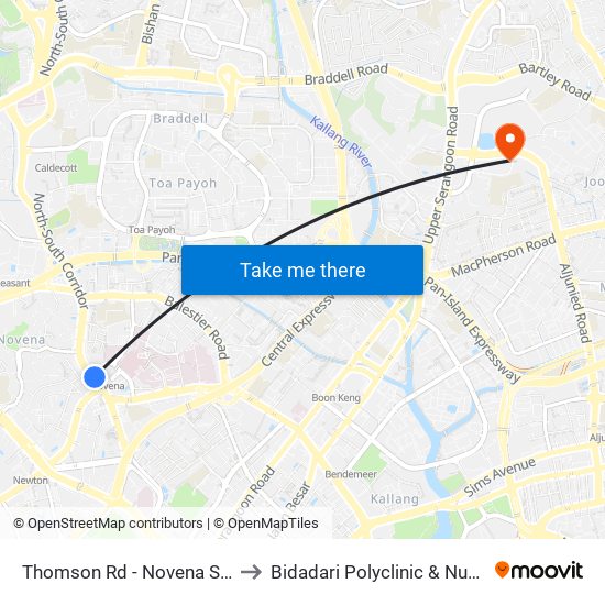 Thomson Rd - Novena Stn (50038) to Bidadari Polyclinic & Nursing Home map