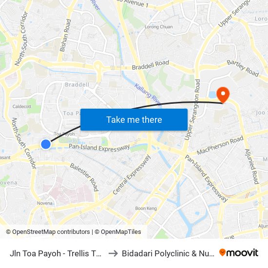 Jln Toa Payoh - Trellis Twrs (52071) to Bidadari Polyclinic & Nursing Home map