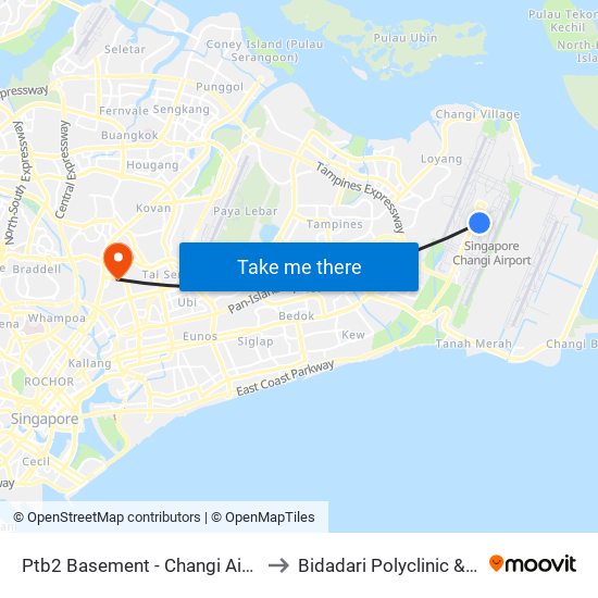 Ptb2 Basement - Changi Airport Ter 2 (95129) to Bidadari Polyclinic & Nursing Home map