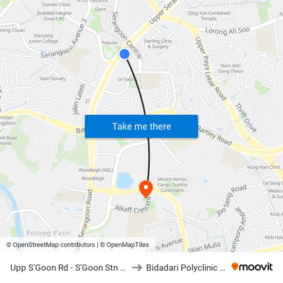 Upp S'Goon Rd - S'Goon Stn Exit A/Blk 413 (62139) to Bidadari Polyclinic & Nursing Home map