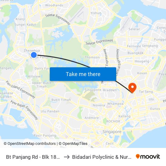 Bt Panjang Rd - Blk 183 (44259) to Bidadari Polyclinic & Nursing Home map