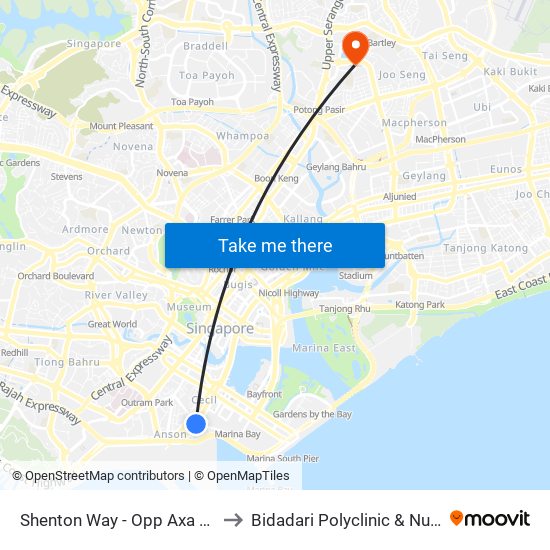 Shenton Way - Opp Axa Twr (03217) to Bidadari Polyclinic & Nursing Home map