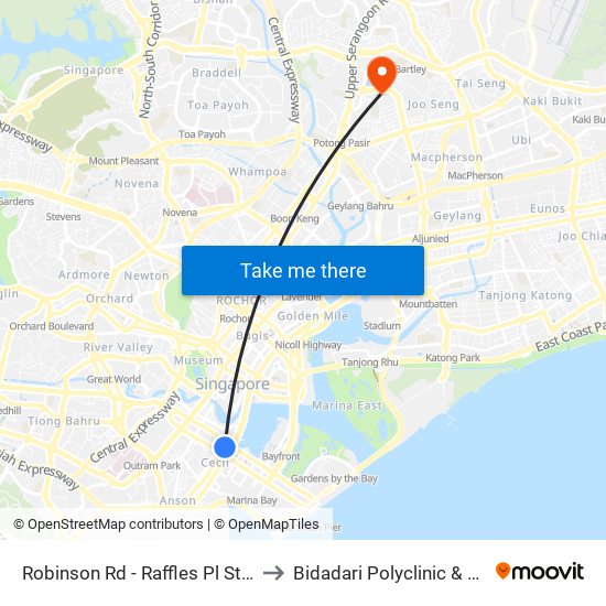 Robinson Rd - Raffles Pl Stn Exit F (03031) to Bidadari Polyclinic & Nursing Home map