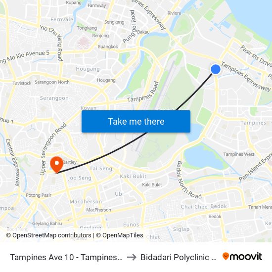 Tampines Ave 10 - Tampines Wafer Fab Pk (75351) to Bidadari Polyclinic & Nursing Home map