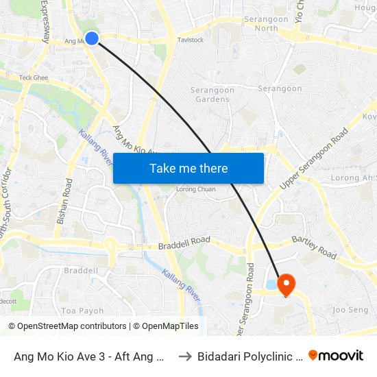 Ang Mo Kio Ave 3 - Aft Ang Mo Kio Stn Exit A (54261) to Bidadari Polyclinic & Nursing Home map