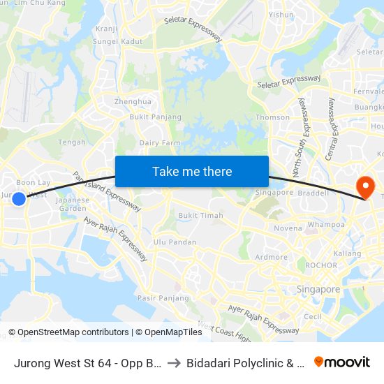 Jurong West St 64 - Opp Blk 662c (22499) to Bidadari Polyclinic & Nursing Home map