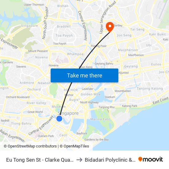 Eu Tong Sen St - Clarke Quay Stn Exit E (04222) to Bidadari Polyclinic & Nursing Home map