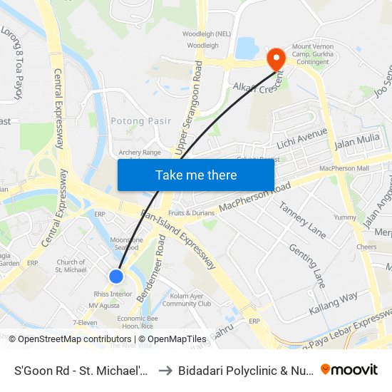 S'Goon Rd - St. Michael's Pl (60161) to Bidadari Polyclinic & Nursing Home map