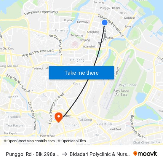 Punggol Rd - Blk 298a (65061) to Bidadari Polyclinic & Nursing Home map