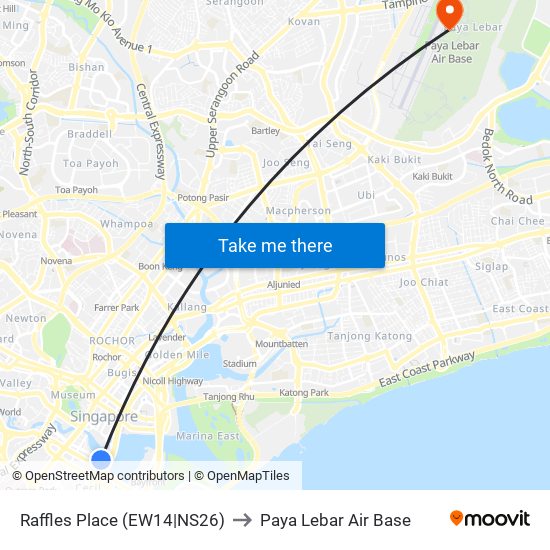 Raffles Place (EW14|NS26) to Paya Lebar Air Base map