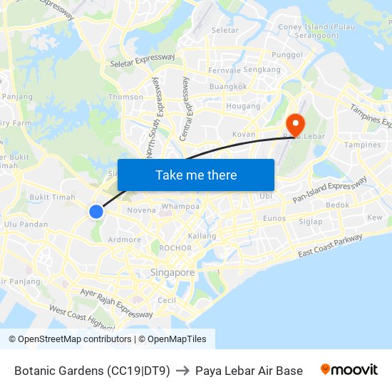 Botanic Gardens (CC19|DT9) to Paya Lebar Air Base map