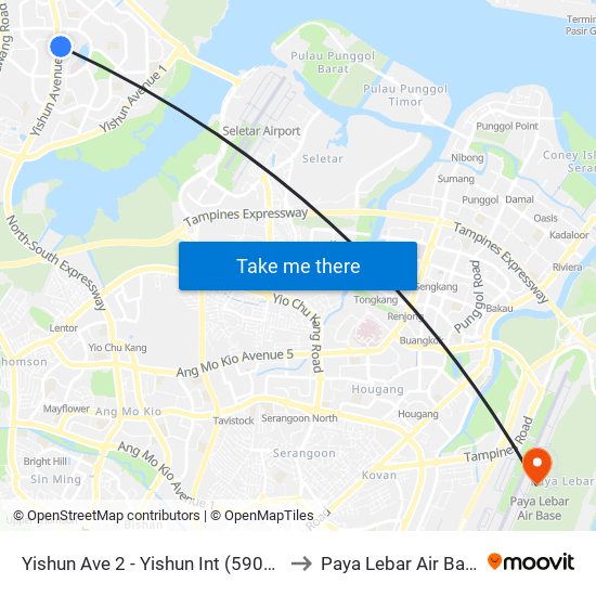 Yishun Ave 2 - Yishun Int (59009) to Paya Lebar Air Base map