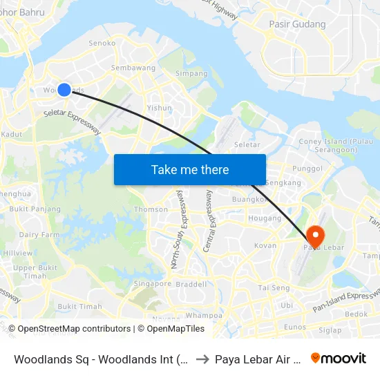 Woodlands Sq - Woodlands Int (46009) to Paya Lebar Air Base map