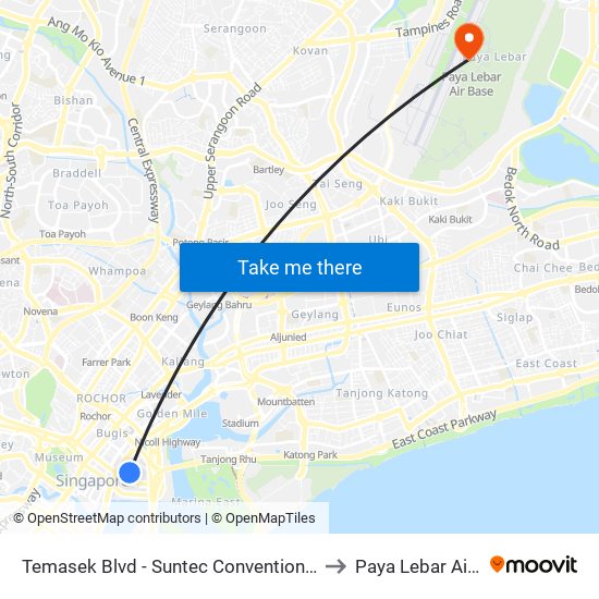 Temasek Blvd - Suntec Convention Ctr (02151) to Paya Lebar Air Base map