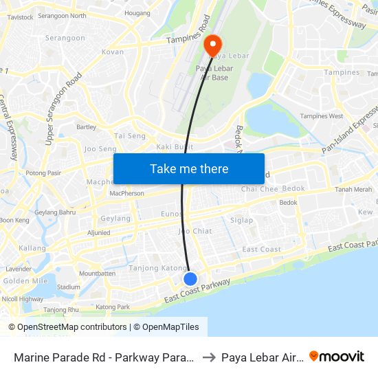Marine Parade Rd - Parkway Parade (92049) to Paya Lebar Air Base map