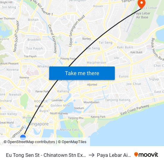 Eu Tong Sen St - Chinatown Stn Exit C (05013) to Paya Lebar Air Base map