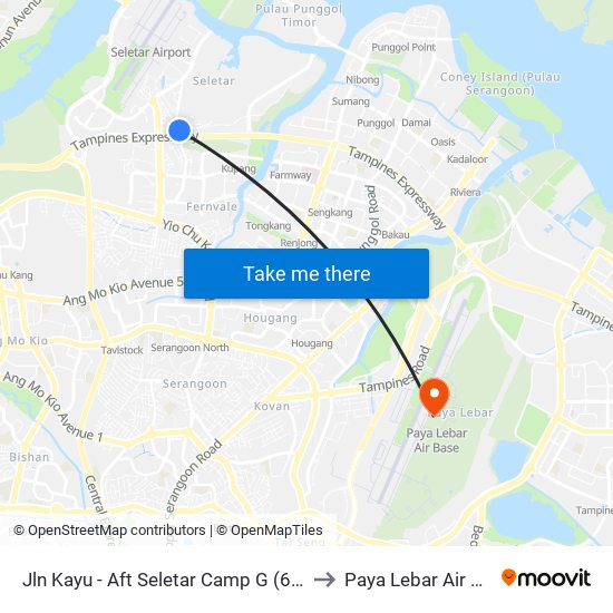 Jln Kayu - Aft Seletar Camp G (68119) to Paya Lebar Air Base map