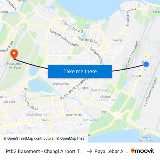 Ptb2 Basement - Changi Airport Ter 2 (95129) to Paya Lebar Air Base map