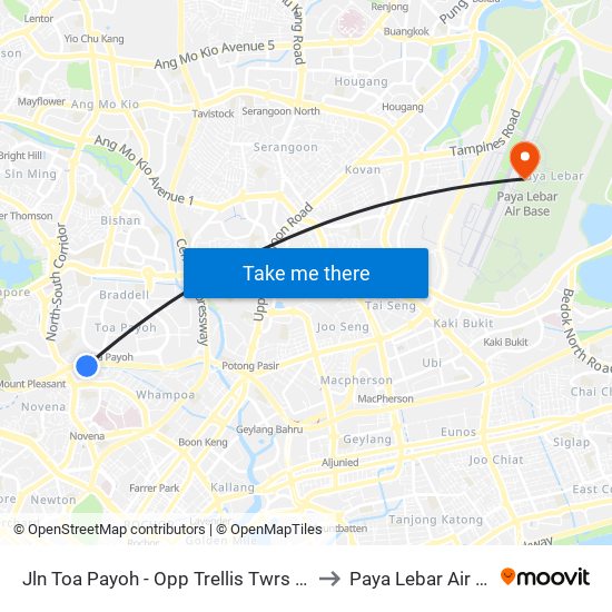 Jln Toa Payoh - Opp Trellis Twrs (52079) to Paya Lebar Air Base map