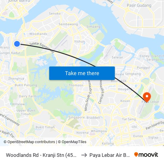 Woodlands Rd - Kranji Stn (45139) to Paya Lebar Air Base map