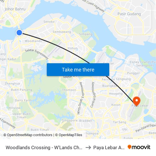 Woodlands Crossing - W'Lands Checkpt (46109) to Paya Lebar Air Base map