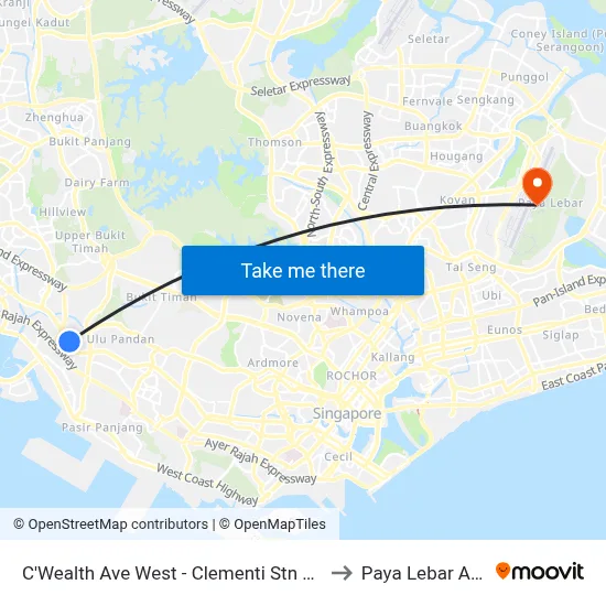 C'Wealth Ave West - Clementi Stn Exit B (17179) to Paya Lebar Air Base map