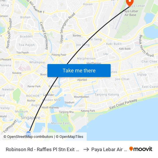 Robinson Rd - Raffles Pl Stn Exit F (03031) to Paya Lebar Air Base map