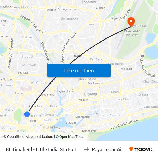 Bt Timah Rd - Little India Stn Exit A (40011) to Paya Lebar Air Base map