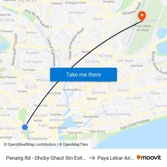 Penang Rd - Dhoby Ghaut Stn Exit B (08031) to Paya Lebar Air Base map