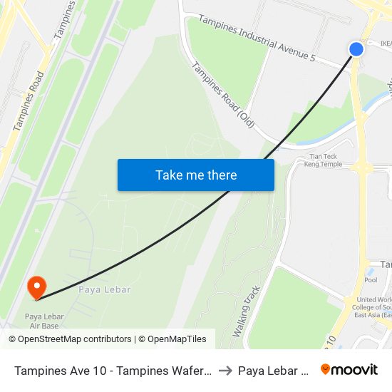 Tampines Ave 10 - Tampines Wafer Fab Pk (75351) to Paya Lebar Air Base map