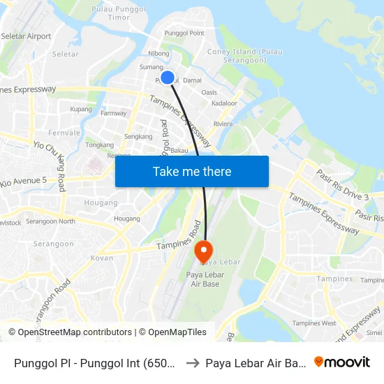 Punggol Pl - Punggol Int (65009) to Paya Lebar Air Base map