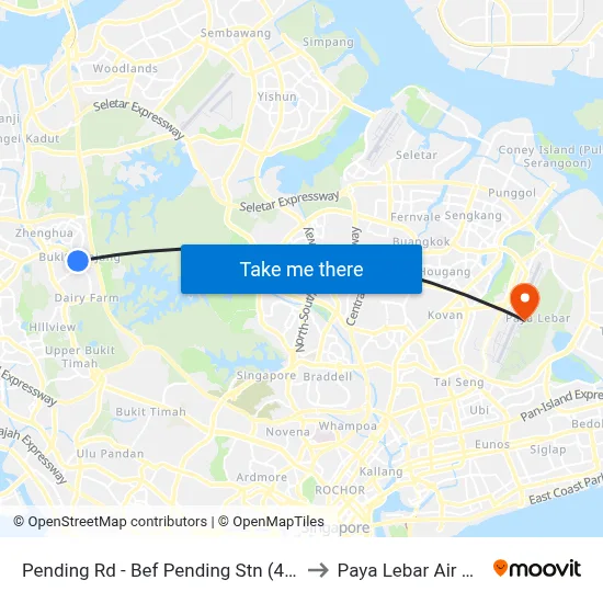 Pending Rd - Bef Pending Stn (44229) to Paya Lebar Air Base map