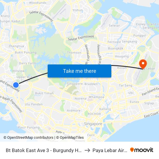 Bt Batok East Ave 3 - Burgundy Hill (42319) to Paya Lebar Air Base map