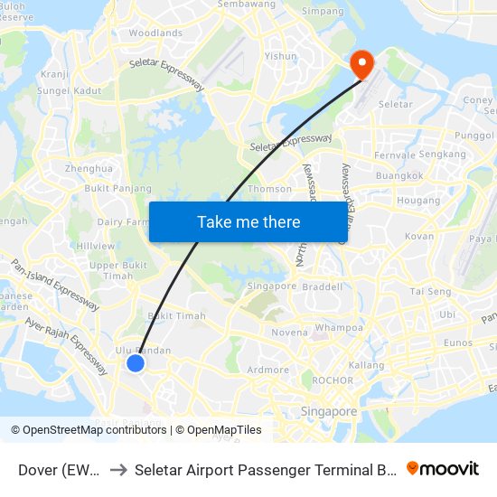 Dover (EW22) to Seletar Airport Passenger Terminal Building map